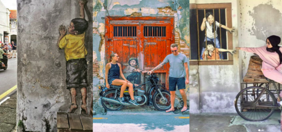 馬來西亞藝術家善於壁畫藝術，喬治市的舊區牆壁上，是城市漫遊的拍照熱點。（檳城旅遊局提供）