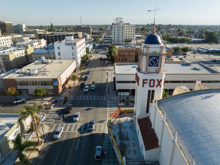 BAKERSFIELD, CA - OCTOBER 03: View of downtown Bakersfield. House Speaker Kevin McCarthy who is from this Central Valley city was voted out of office in a historic vote on Tuesday, Oct. 3, 2023. (Myung J. Chun / Los Angeles Times)