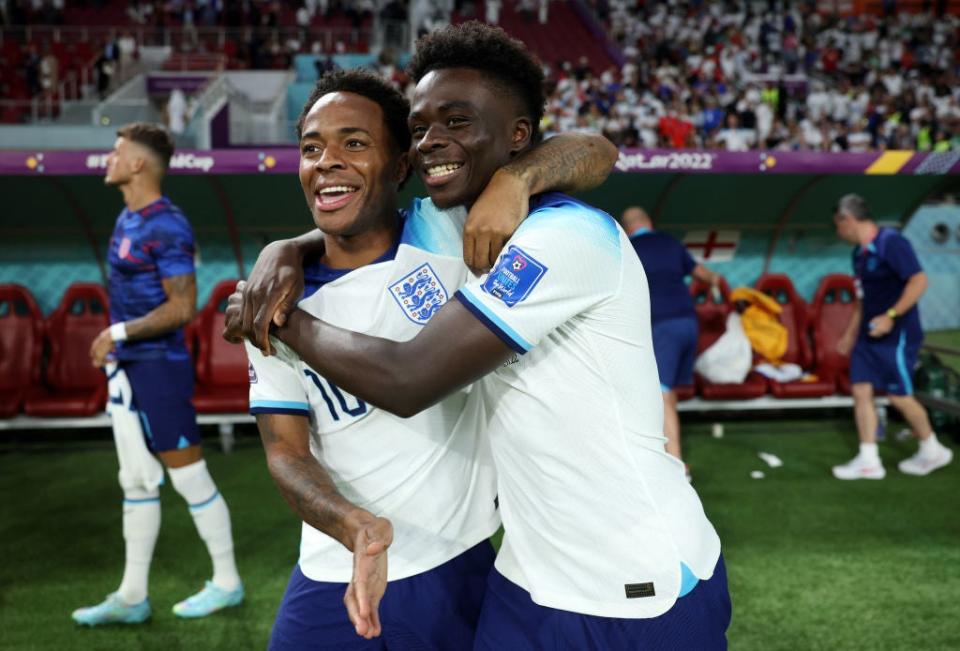 Sterling unites with England team-mate Bukayo Saka at Arsenal (The FA via Getty Images)