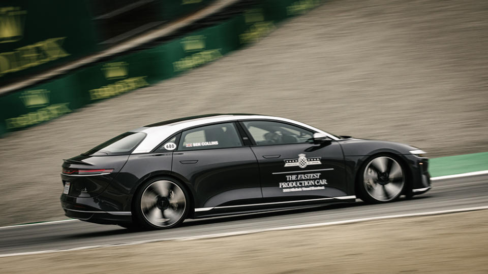 The Lucid Air Grand Touring Performance drives up the legendary corkscrew - Credit: Lucid