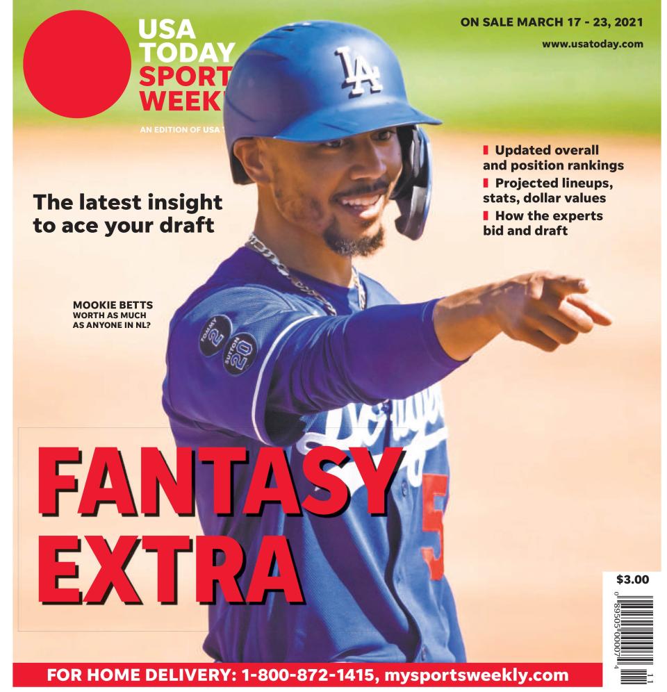 Dodgers outfielder Mookie Betts is one of the top-ranked players for 2021 in USA TODAY Sports Weekly's annual Fantasy Extra issue.