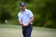 Denny McCarthy watches his putt on the ninth green during the first round of the Wells Fargo Championship golf tournament, Thursday, May 5, 2022, at TPC Potomac at Avenel Farm golf club in Potomac, Md. (AP Photo/Nick Wass)