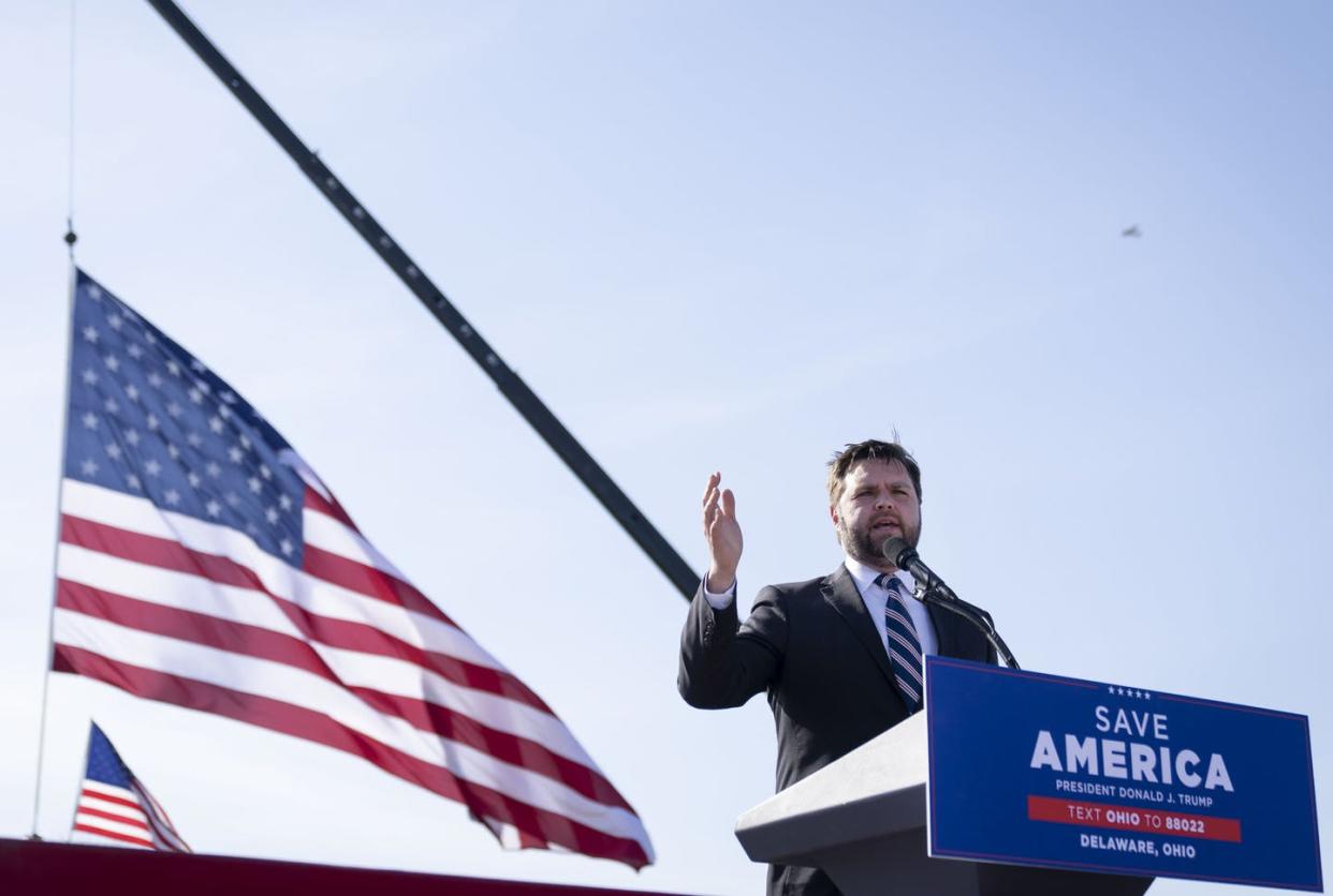 J.D. Vance, who won Ohio's GOP Senate primary, calls neoreactionist Curtis Yarvin a friend. <a href="https://www.gettyimages.com/detail/news-photo/vance-a-republican-candidate-for-u-s-senate-in-ohio-speaks-news-photo/1240188584?adppopup=true" rel="nofollow noopener" target="_blank" data-ylk="slk:Drew Angerer/Getty Images;elm:context_link;itc:0;sec:content-canvas" class="link ">Drew Angerer/Getty Images</a>