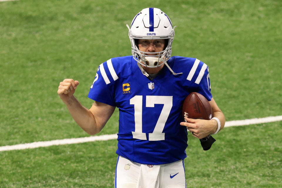 INDIANAPOLIS, INDIANA - JANUARY 03: Philip Rivers #17 of the Indianapolis Colts walks off the field after a win over the Jacksonville Jaguars at Lucas Oil Stadium on January 03, 2021 in Indianapolis, Indiana. (Photo by Justin Casterline/Getty Images)