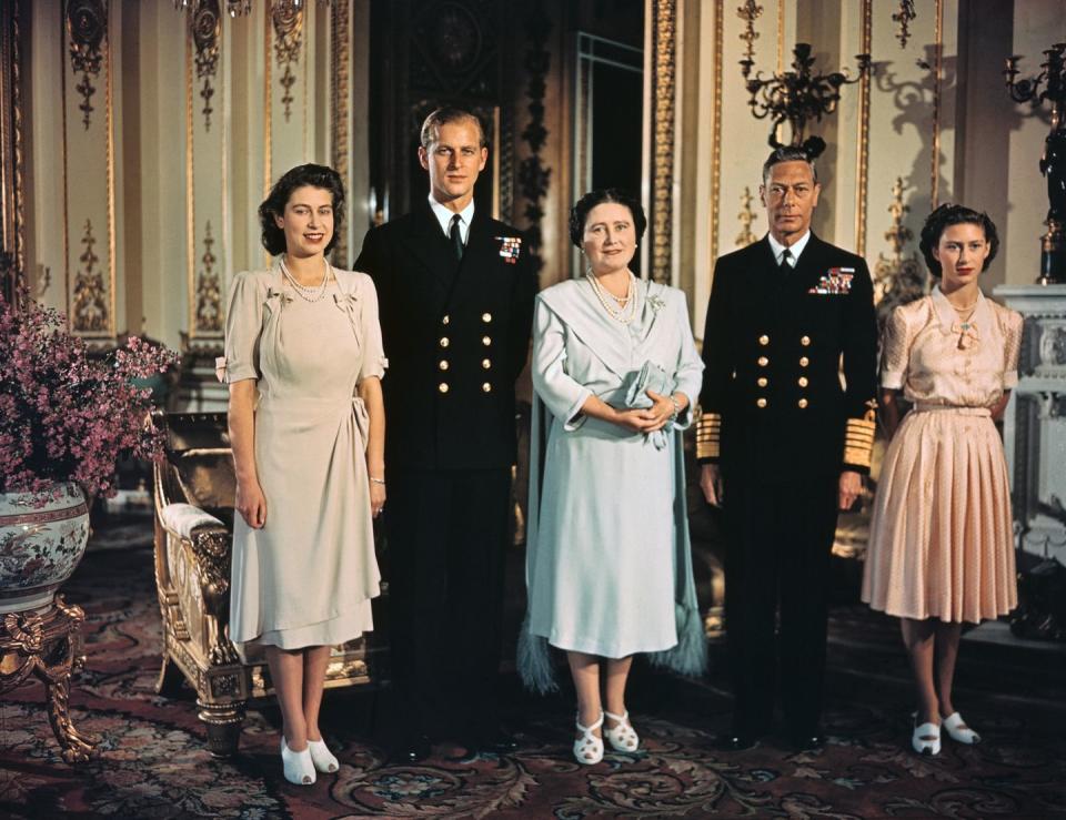 Princess Elizabeth, Prince Philip, Queen Elizabeth, King George VI and Princess Margaret, 1947