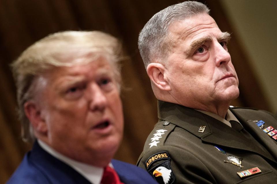 <div class="inline-image__title">1174310091</div> <div class="inline-image__caption"><p>Chairman of the Joint Chiefs of Staff Army General Mark A. Milley listens while U.S. President Donald Trump speaks before a meeting with senior military leaders in the Cabinet Room of the White House in Washington, DC on October 7, 2019. </p></div> <div class="inline-image__credit">Brendan Smialowski / AFP via Getty Images</div>