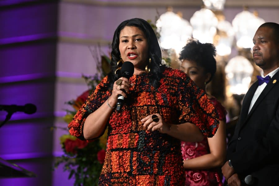 Mayor London Breed speaks during the Black History Month Celebration at the City Hall in San Francisco on February 28, 2024. (Photo by Tayfun Coskun /Anadolu via Getty Images)