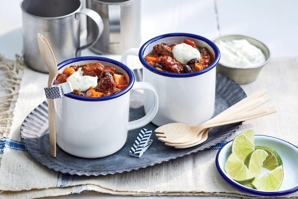 Brisket-and-Black Bean Chili with Cilantro-Lime Crema