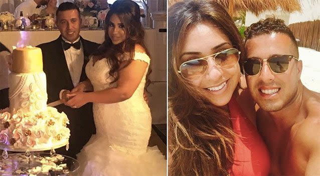 Natasha Politakis and Ali Gul were denied entry to the US after flying there for their honeymoon. Source: Yahoo UK