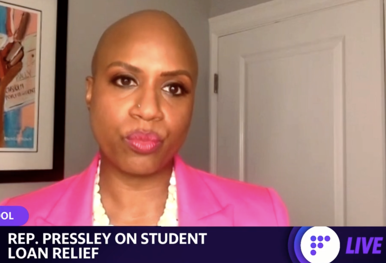 Representative Ayanna Pressley (D-MA) discussed student loans on Yahoo Finance Live.