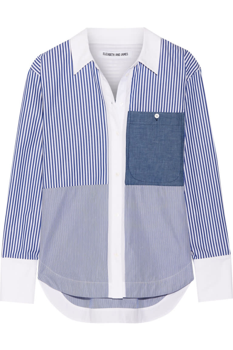 <p>Elizabeth and James Keating Striped Cotton-Poplin Shirt, $325; <a rel="nofollow noopener" href="https://www.net-a-porter.com/us/en/product/846903/Elizabeth_and_James/keating-striped-cotton-poplin-shirt" target="_blank" data-ylk="slk:net-a-porter.com;elm:context_link;itc:0;sec:content-canvas" class="link ">net-a-porter.com</a> </p>