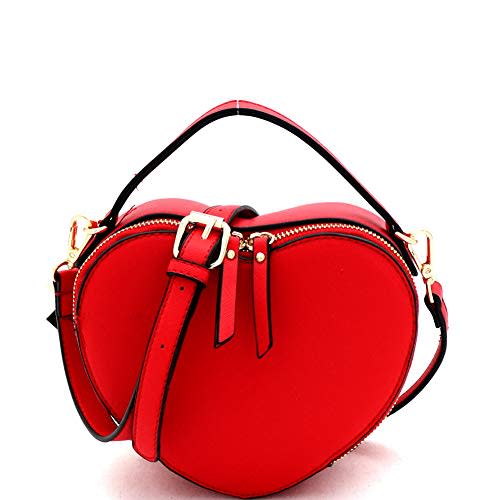 Cute Heart Shape Girls Womens Vegan Leather Small Handle Satchel Crossbody Purse… (Red)