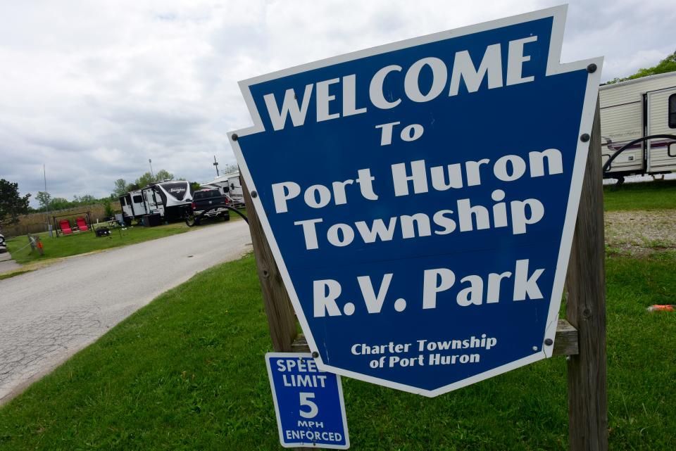 The welcome sign to the Port Huron Township R.V. Park on Water Street Thursday, May 26, 2022. The sale of the park to PH RV Resort LLC was finalized earlier this month, but new owner Steve Ureel said campers shouldn't expect any major differences this season.