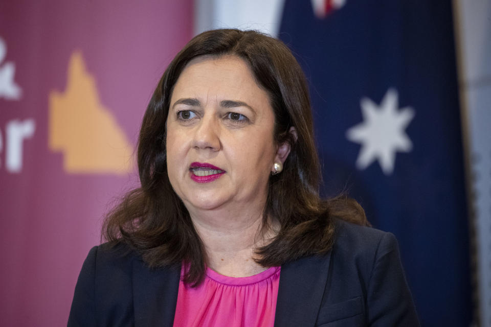 Queensland Premier Annastacia Palaszczuk speaks to the media during a press conference in Brisbane.