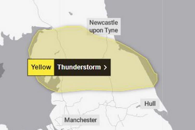 The warning has been issued for parts of the North East, North West and Yorkshire & Humber