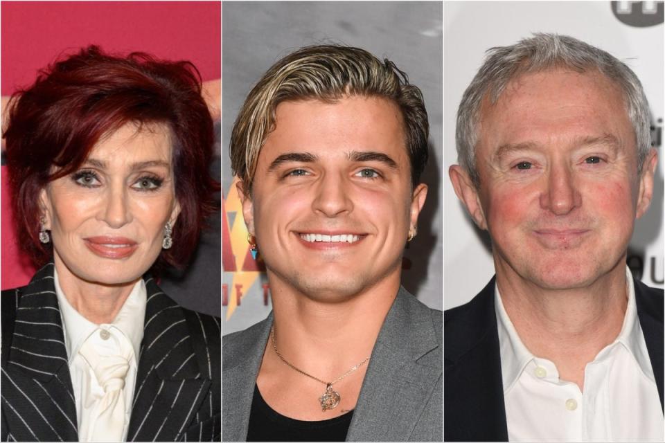 Former ‘X Factor’ judges Sharon Osbourne, Louis Walsh and ‘Strictly’ pro Nikita Kuzmin (Getty Images)