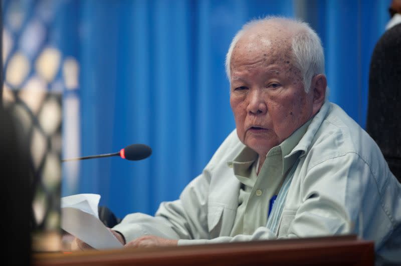 Former Khmer Rouge leader Khieu Samphan attend his appeal hearing in Phnom Penh