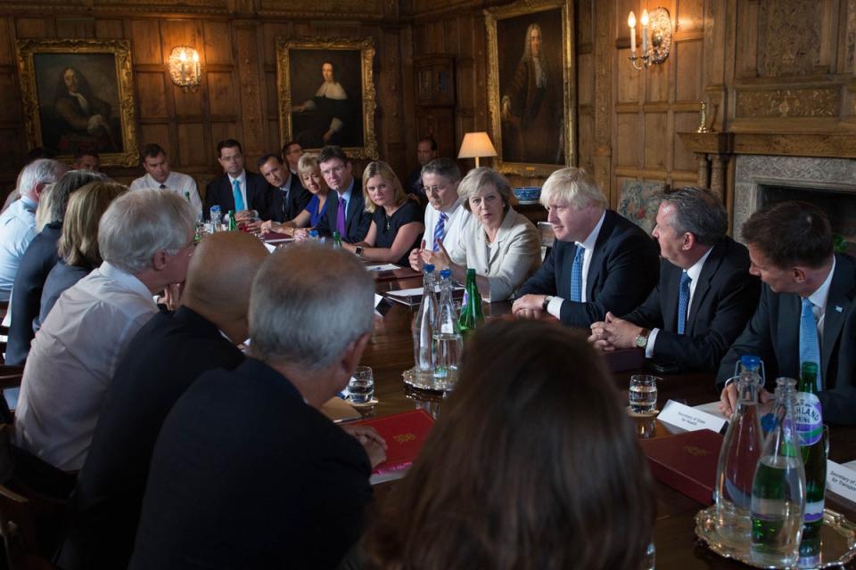 Theresa May holds the significant Brexit meeting alongside Boris Johnson (Stefan Rousseau / PA)