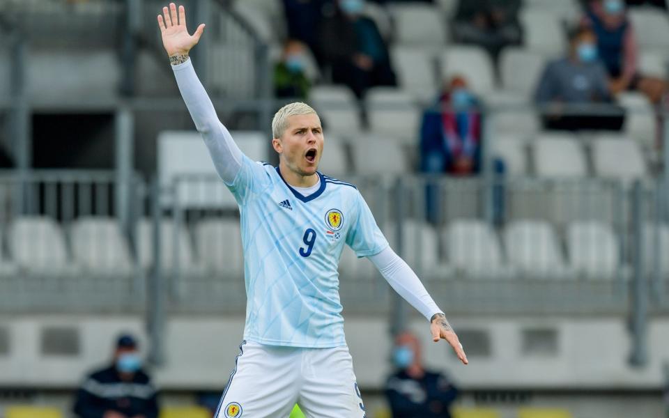 (BILD ZEITUNG OUT) Lyndon Dykes of Scotland gestures during the international friendly match between Luxembourg and Scotland at Josy-Barthel-Stadium on June 6, 2021 in Luxembourg-City, Luxembourg - Mario Hommes/DeFodi Images via Getty Images