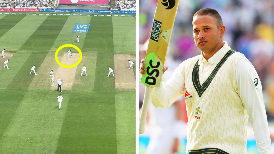 England captain Ben Stokes setting a wild field and Usman Khawaja acknowledging the crowd.