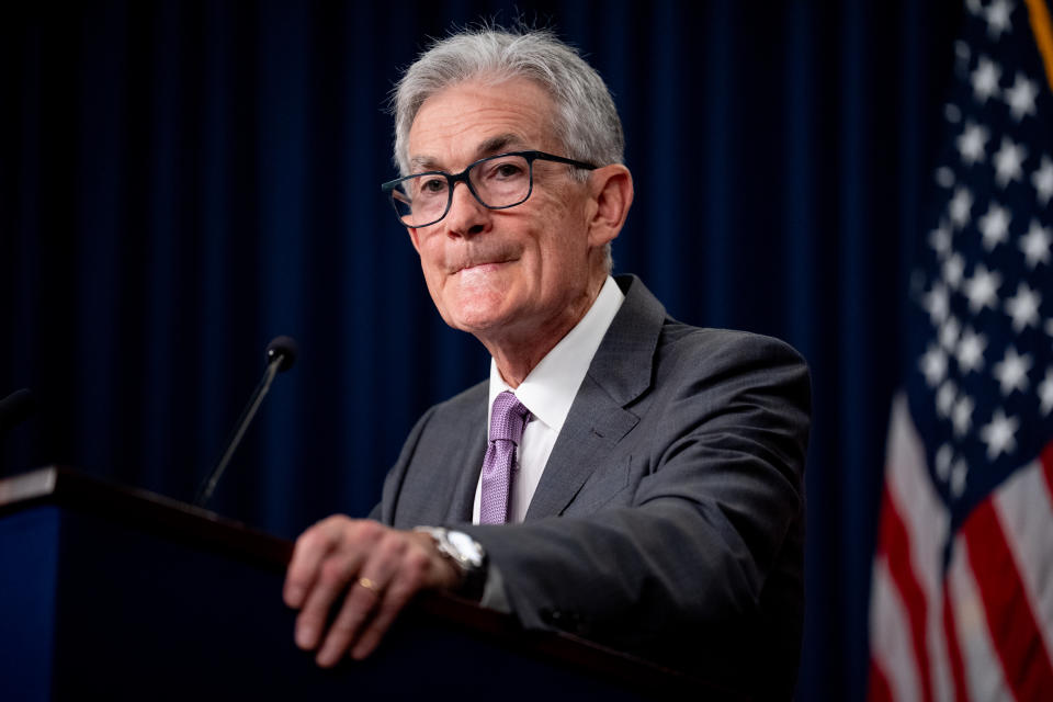 WASHINGTON, DC - JULY 31: Federal Reserve Chairman Jerome Powell takes a question from a reporter at a news conference following a Federal Open Market Committee meeting at the William McChesney Martin Jr. Federal Reserve Board Building on July 31, 2024 in Washington, DC. Powell spoke to members of the media after the Federal Reserve held short-term interest rates where they are with broad expectations that the rate with drop in September. (Photo by Andrew Harnik/Getty Images)