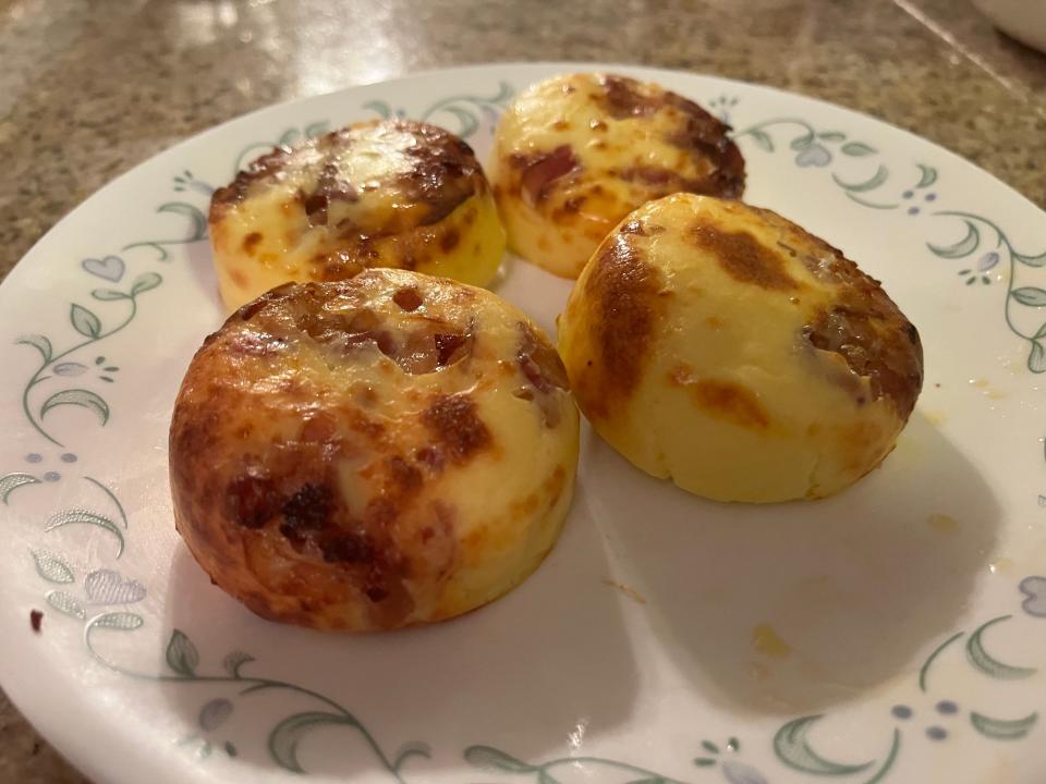 Browned Starbucks sous-vide egg bites from Costco after they were in the air fryer