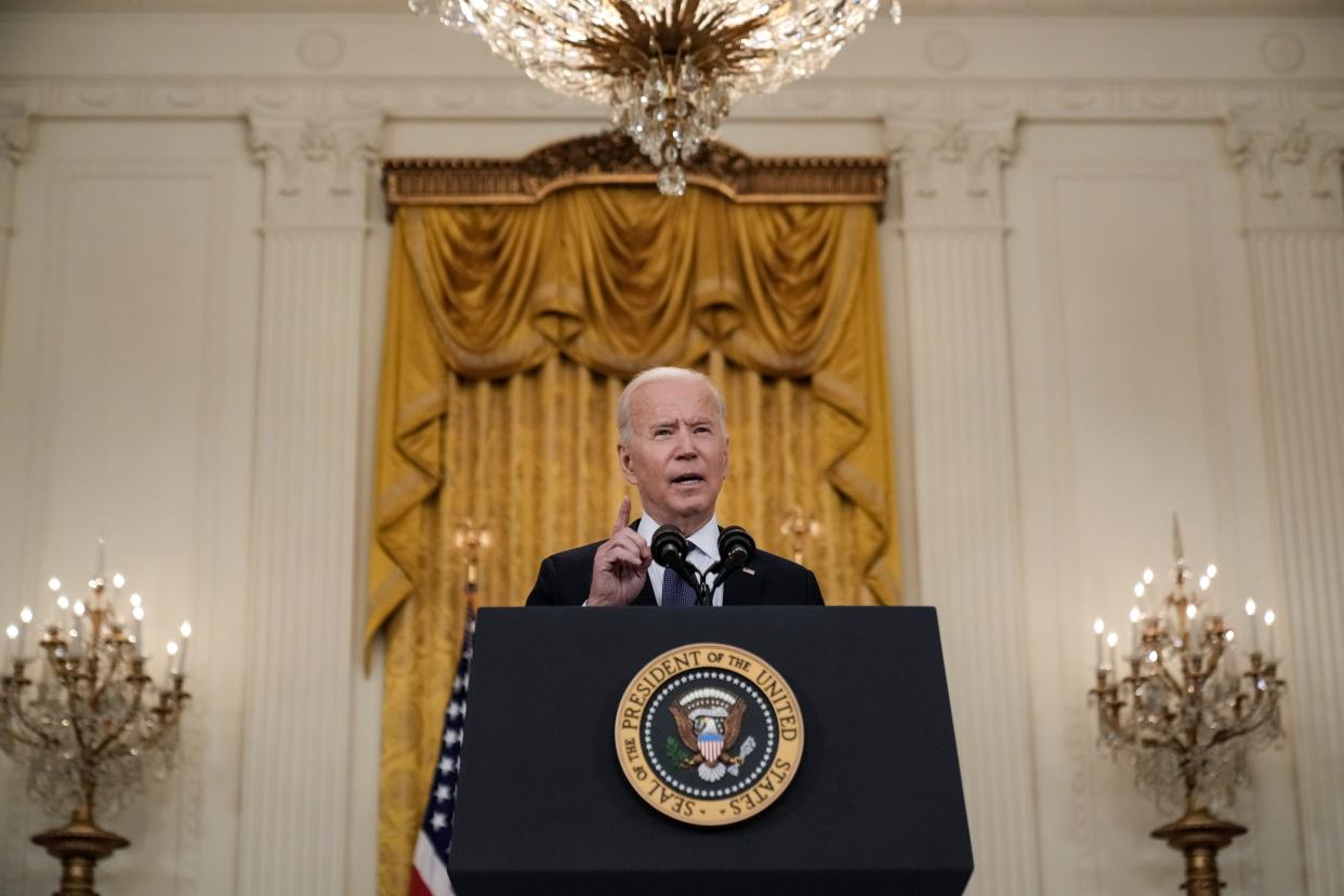 <p>Joe Biden delivers remarks on the economy in the East Room of the White House on 10 May after a weaker than expected April jobs report</p> (Getty Images)