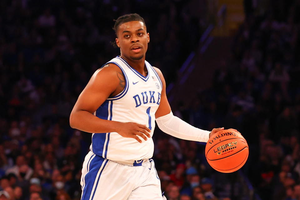 Duke guard Trevor Keels brings the ball up the court.