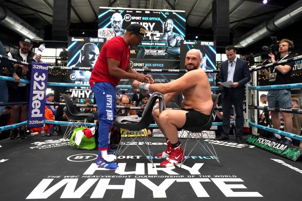 Tyson Fury (right) taking part in an open workout this week (Nick Potts/PA) (PA Wire)