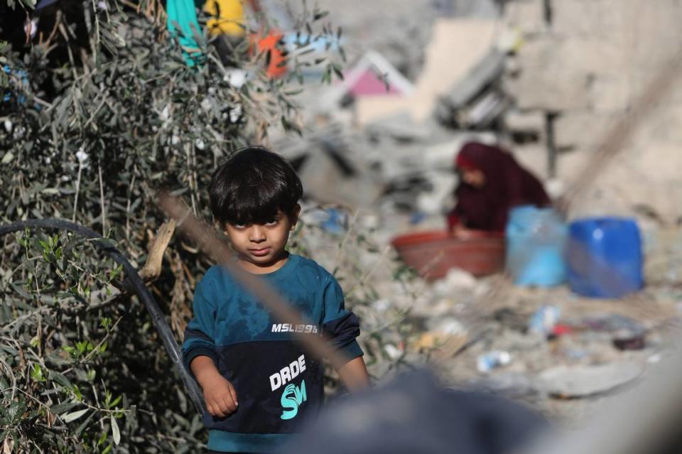 A Palestinian child in Rafah, Gaza. Khaled Omar/Xinhua/Sipa USA