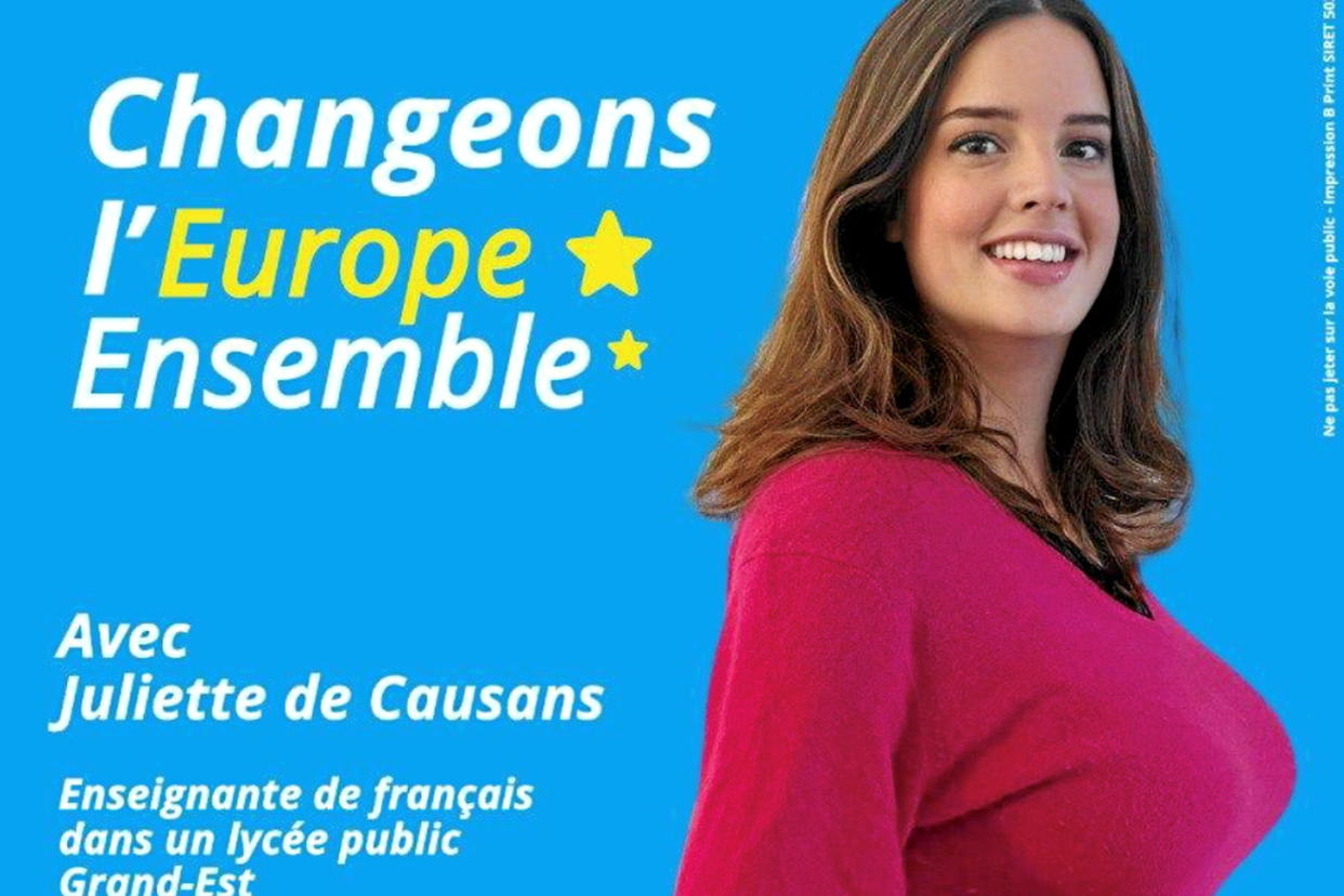 La candidate écologiste Juliette de Causans a publié une affiche sur X, dévoilant son corps et son visage retouchés par l’intelligence artificielle.  - Credit:Capture d'écran