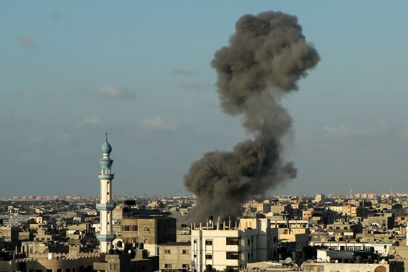 Israel continues to bombard Gaza as its war against Hamas enters its fifth day. Photo by Ismael Mohamad/UPI
