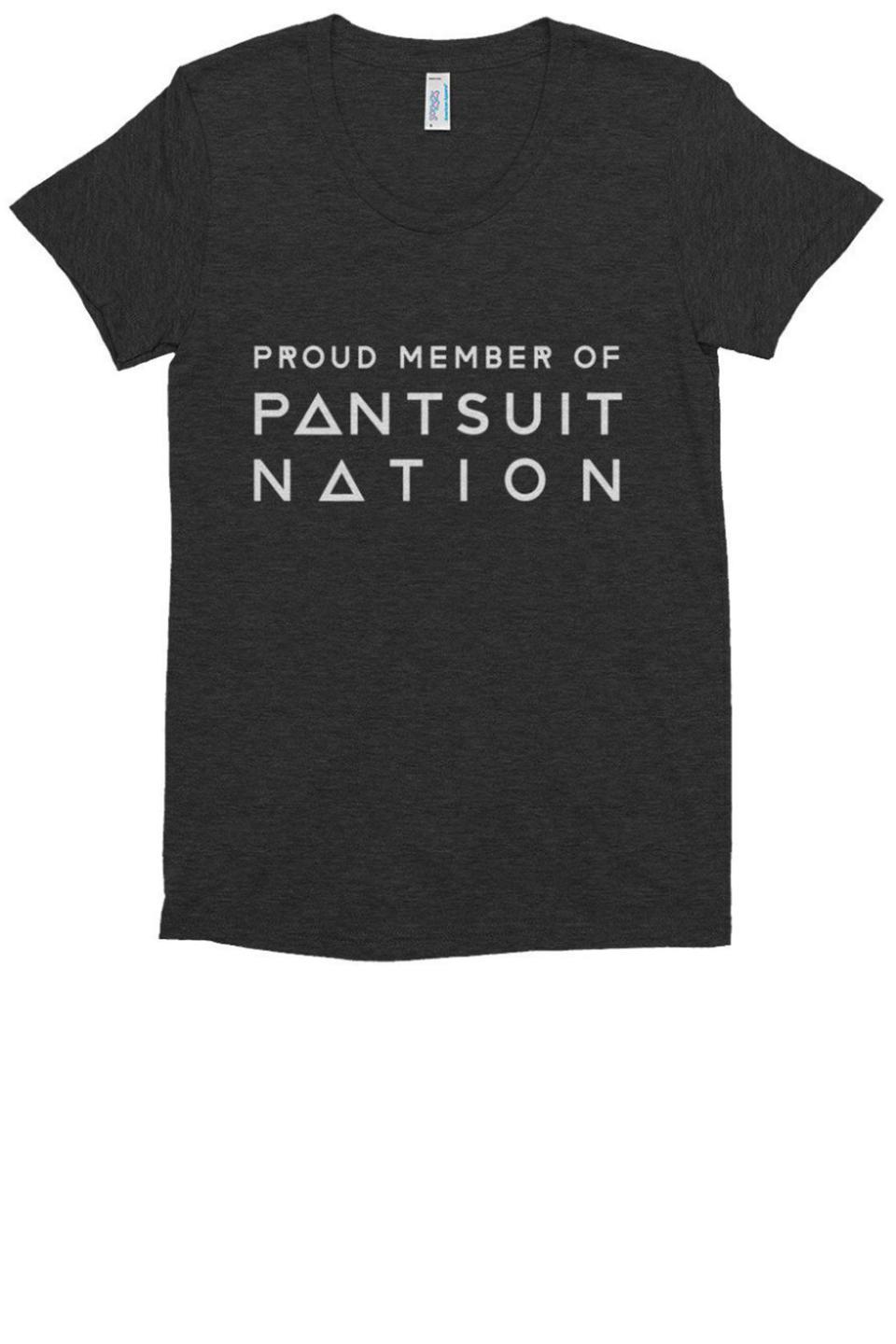 <p>100% of the Pantsuit Nation t-shirt will go to Planned Parenthood. </p><p><strong>The Outrage</strong> t-shirt, $32, <a rel="nofollow noopener" href="https://www.the-outrage.com/collections/pantsuit-nation" target="_blank" data-ylk="slk:the-outrage.com;elm:context_link;itc:0;sec:content-canvas" class="link ">the-outrage.com</a>. </p>