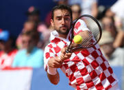 Tennis - Davis Cup - World Group Semi-Final - Croatia v United States - Sportski centar Visnjik, Zadar, Croatia - September 16, 2018 Croatia's Marin Cilic in action during his match against Sam Querrey of the U.S. REUTERS/Antonio Bronic