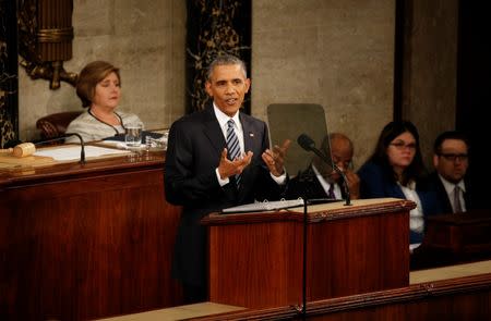 U.S. President Barack Obama delivers his State of the Union address to a joint session of Congress in Washington, January 12, 2016. REUTERS/Kevin Lamarque