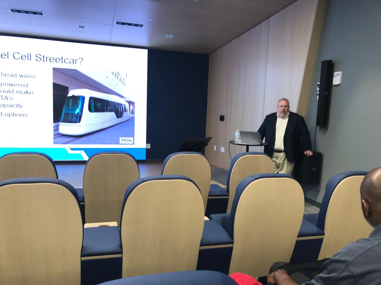 Tim Rosenberger, a transit consultant for WSP, discusses the concept of a streetcar light-rail train that would serve Akron-Canton Airport, Belden Village, the Pro Football Hall of Fame and downtown Canton.
