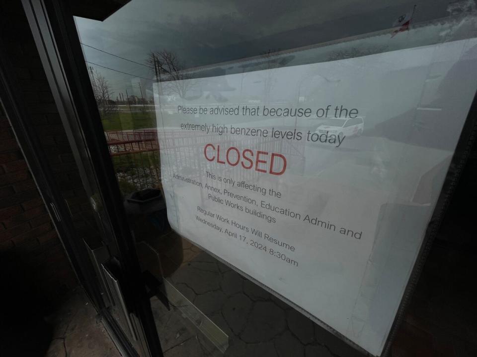 This is the sign posted on Aamjiwnaang First Nation's office in Sarnia Wednesday. 