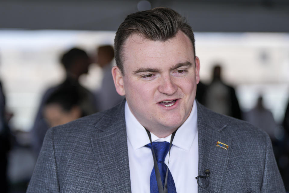 TikTok influencer Tim Martin speaks during a media availability, Wednesday, March 22, 2023, in Washington. (AP Photo/Jess Rapfogel)