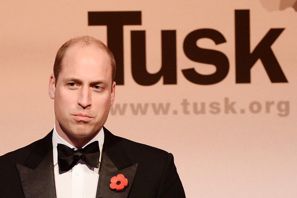 Britain's Prince William, Duke of Cambridge, speaks on stage during The Tusk Conservation Awards at Banqueting House in London on November 8, 2018. - The annual Tusk Conservation Awards celebrate the achievements of people who work protecting Africas wildlife and natural heritage. (Photo by Jeff Spicer / POOL / AFP)        (Photo credit should read JEFF SPICER/AFP via Getty Images)