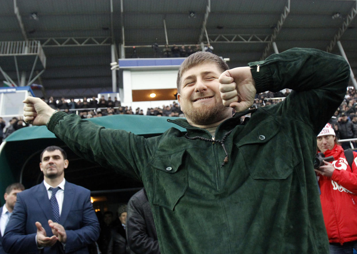 Ramzan Kadyrov dances in a stadium