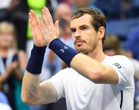 Sept 3, 2016; New York, NY, USA; Andy Murray of Great Britain after beating Paolo Lorenzi of Italy on day six of the 2016 U.S. Open tennis tournament at USTA Billie Jean King National Tennis Center. Mandatory Credit: Robert Deutsch-USA TODAY Sports