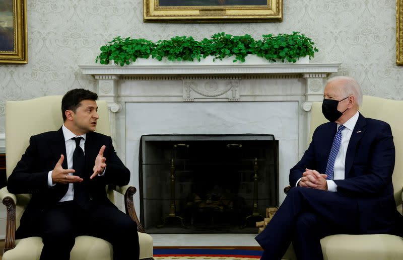 FILE PHOTO: U.S. President Biden welcomes Ukraine's President Zelenskiy at the White House in Washington