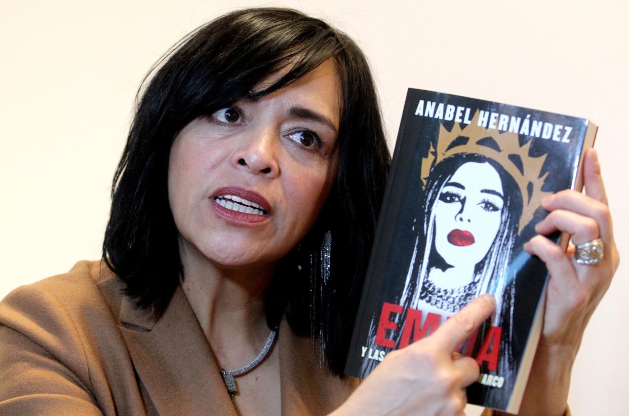 Mexican writer Anabel Hernandez speaks during an interview to talk about her book 