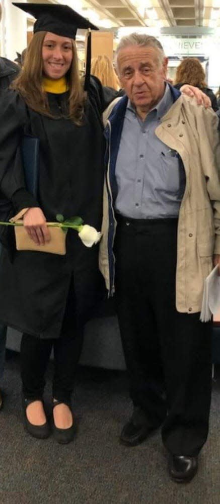 Rachel Francios with her grandfather Charlie Tartaglia after receiving her master's degree from LaSalle College in 2018.