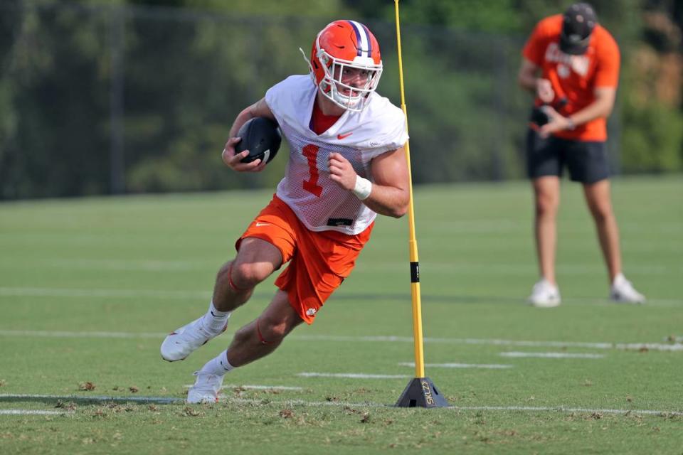 Clemson’s Will Shipley at the Tigers’ first practice of 2022 camp on Friday, Aug. 5.