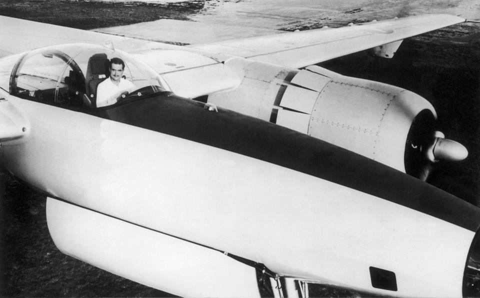 Howard Hughes sitting in the cockpit of an XF-11 in 1947.