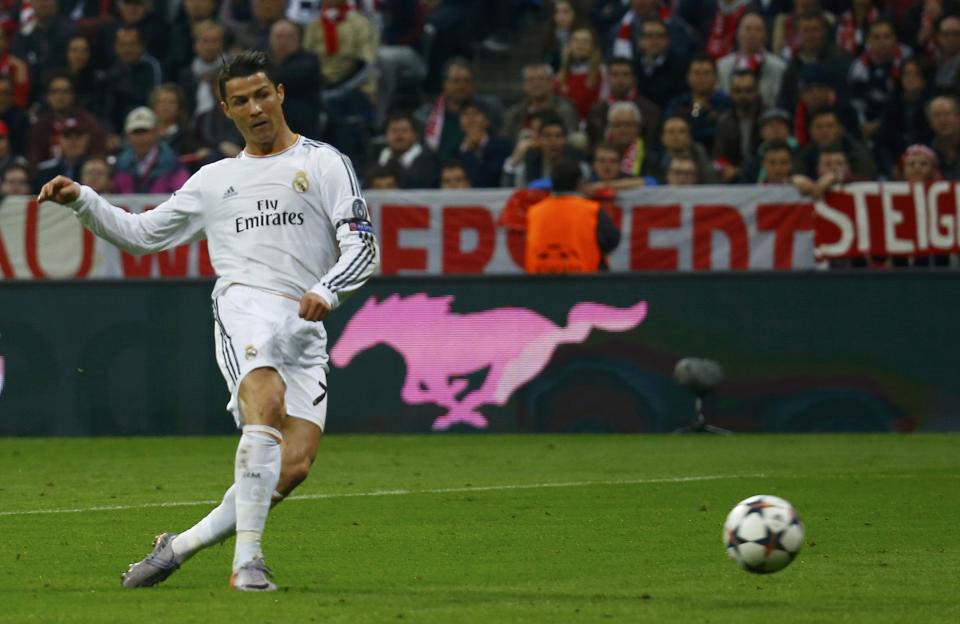 Real Madrid's Ronaldo scores against Bayern Munich in Champion's League semi-final second leg soccer match in Munich