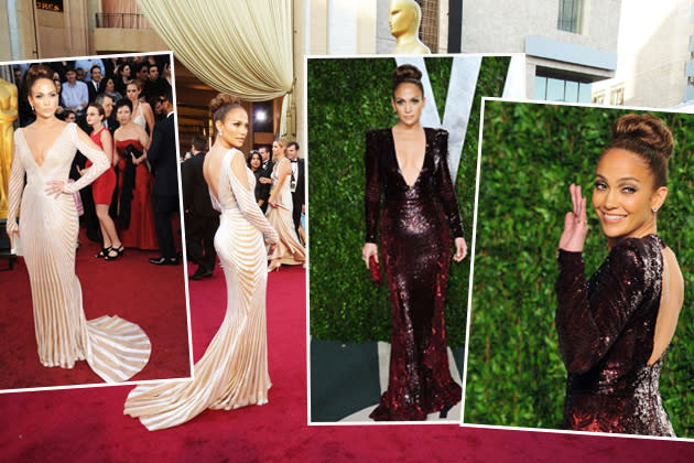 Ganz schön knappes Ding! Aber trotzdem Jennifer Lopez sowohl auf dem roten Teppich (in Zuhair Murad) als auch bei der „Vanity Fair“-Afterparty knallenge Roben gewählt hatte, blieb alles an seinem Platz – und sah mördermäßig sexy aus. Bis die Outfitbombe live on Stage im wahrsten Sinne des Wortes platzte: …