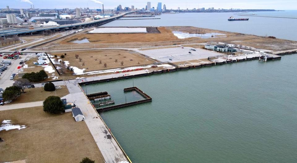 An area along Lake Michigan east of Lincoln Memorial Drive and just north of South Carferry Drive in Milwaukee on Thursday, March 2, 2023. The Milwaukee River Estuary is one of the most degraded sites in the Great Lakes.