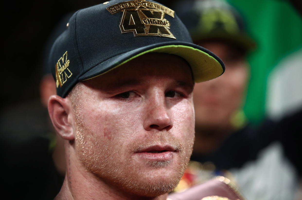 Canelo Alvarez sounds uninterested in  accepting Jorge Masvidal's challenge, which he labeled for what it is. (Valery Sharifulin\TASS via Getty Images)